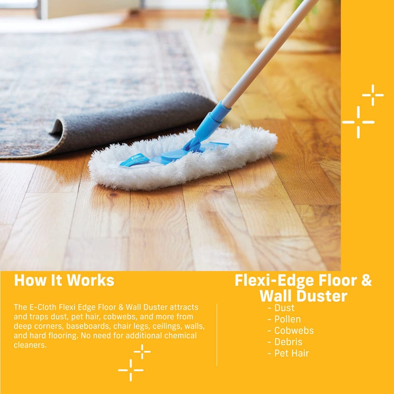 E-Cloth Flexi-Edge Floor & Wall Duster, Reusable Dusting Mop for Floor Cleaning, Floor Cleaner Ideal for Harword, Tile, Laminate and Other Hard Surfaces, 100 Wash Guarantee, 1 Pack - Image 2